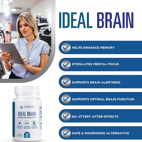 Clinical Effects Ideal Brain Dietary Supplement for Nootropic Focus and Memory Support, 30 Capsules