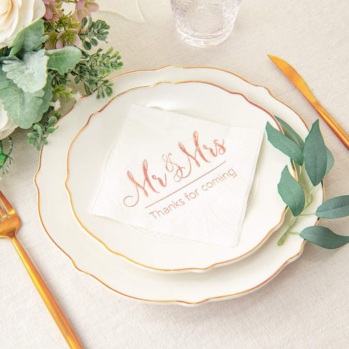 Crisky Wedding Napkins Mr Mrs Rose Gold Cocktail Beverage Dessert Napkins for Wedding Table Decoration, 100 Pcs, 3-Ply