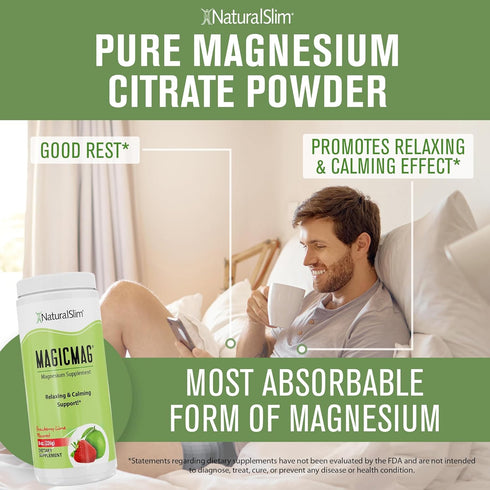 NaturalSlim Magicmag Pure Magnesium Citrate Powder, 8oz Drink Mix (2 Pack) for Stress, Constipation, Muscle Support