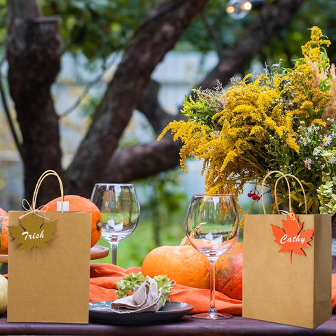 Dinifee 24 Pcs Fall Theme Gift Bags with Handles, Personalized Maple Leaves DIY Candy Bags for Autumn Holiday Party