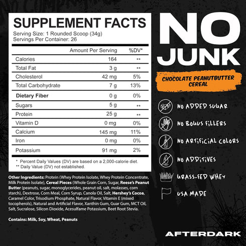 AFTERDARK AfterBites Whey Protein Powder, 25g Protein, 4.5g BCAA’s, Chocolate Peanut Butter, 26 Servings