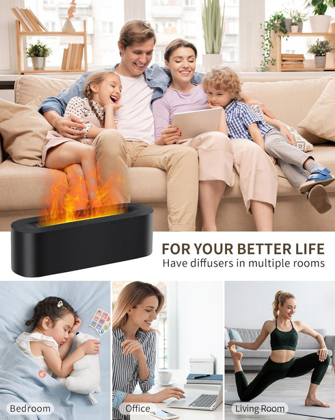 Kelymnaean 7 (150ml, Essential Oil Diffuser with Fireplace Flame, Ultrasonic Cool Mist Humidifier for Aromatherapy