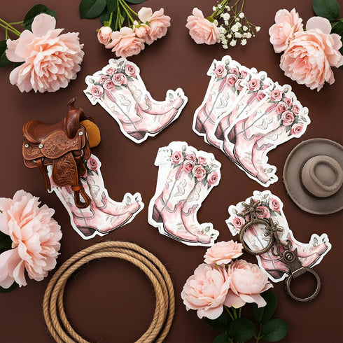 Janlaugh 100 Pcs Pink Western Cowgirl Spring Floral Napkins Paper Pink Boot Floral Party Decorations Paper Guest Towel