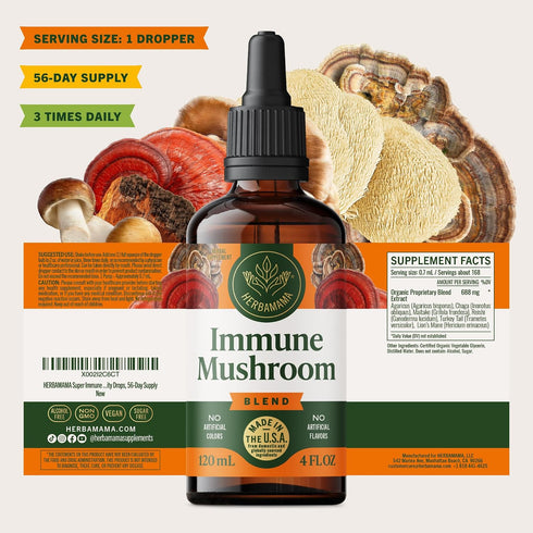 Immune 8-Mushroom Immunity 56-Day HERBAMAMA Super Mushroom Supplement - Vegan Complex Blend with Reishi, Lion's Mane