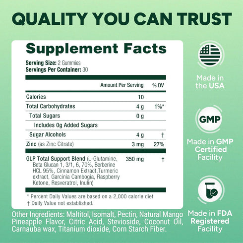 Purify Life GLP-1 Gummies Support Sugar-Free Appetite & Craving Control Supplement with Berberine, Cinnamon, Turmeric