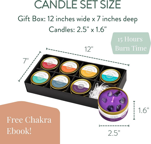 Set 7 Chakra Candle Box of with Crystals Inside | for Aromatherapy, Meditation, Yoga, Reiki and Mindfulness | Gift Box