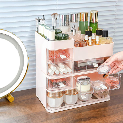 Makeup Storage Organizer, Large Capacity Countertop Organizer for Vanity, Stackable Clear 6 Drawers for Brushes and