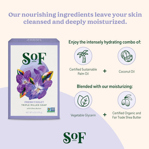 South of France Natural Body Care Triple Milled Large Bar Soap, 6OZ (Violet Bouquet, 1 Bar)