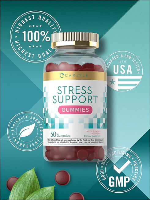 Carlyle Stress Support Gummies | 50 Count | with GABA & L-Theanine | Strawberry Lemon Flavor | Non-GMO, Gluten Free