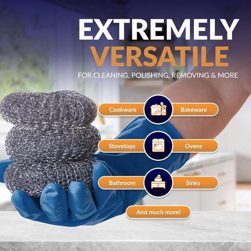 PAMI Heavy-Duty Stainless Steel Scrubbing Pads - Metal Scrubber Sponges for Kitchen & Bathroom, 4 Pack