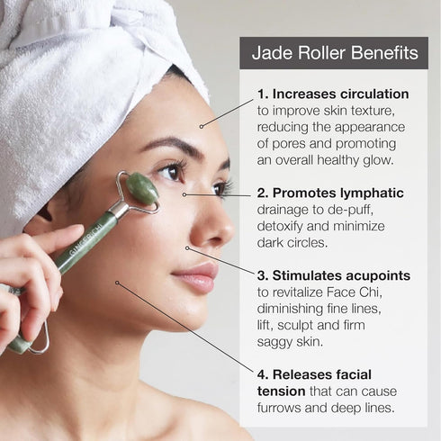 Jade Roller - Anti-Aging Therapy for Skin Care, Face Sculpting Tool for Eyes, Cheeks, Forehead