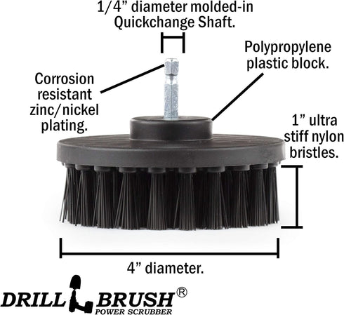 Ultra Stiff 4-Inch Electric Spin Scrubber - Industrial Cleaning Supplies for BBQ, Grates, Outdoor Deck
