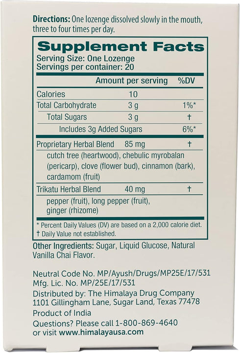 Himalaya Koflet Lozenges, Vanilla Chai Flavor, Natural Herbal Cough Drop, 130 mg, 20 Lozenge