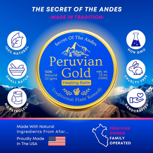 Peruvian Gold All Purpose Healing Balm for Scars, Eczema, Facial Moisturizer, Dry Skin, 2 Fl Oz Sustainably Sourced