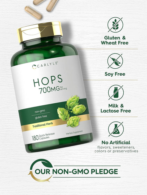 Carlyle Hops Supplement 700mg, 180 Capsules, Non-GMO & Gluten Free, Traditional Herb