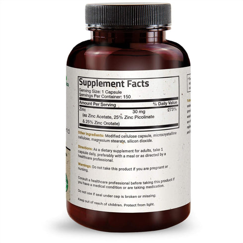 Futurebiotics Zinc Triple Action 30mg Key Nutrient Blend Immune Support Zinc Supplement with Zinc Acetate, Picolinate & Orotate - Immune, Antioxidant & Skin Health Support - 150 Vegetarian Capsules