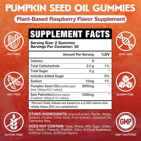 VAJYKEWJY Gummies 60 Gummies Pumpkin Seed Oil & Saw Palmetto - Hair Growth & Skin Health Supplement with High-Purity