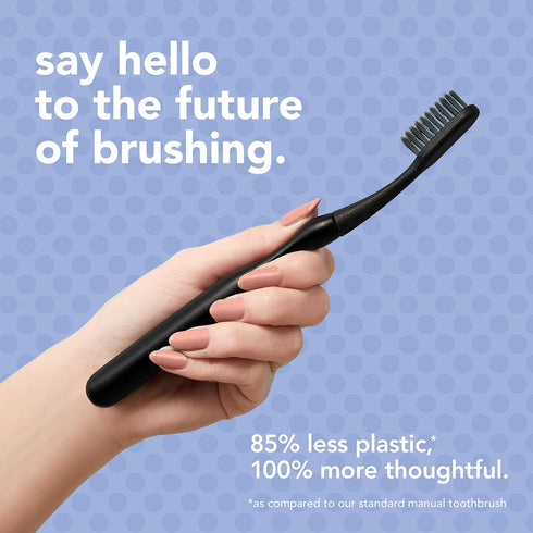hello Manual Adult Toothbrush With Reusable Charcoal Aluminum Handle & 4 Soft Replacement Heads, 4 Count
