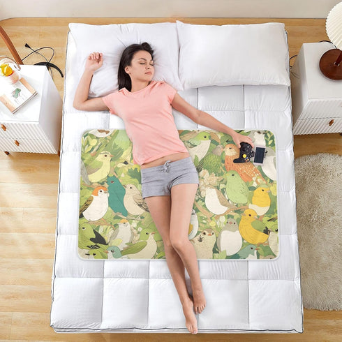 miaozhen Summer 52" 34" Cartoon Quail Bird Group Green Bed Underpads Waterproof Washable Bed Wetting Pad Changing Bed