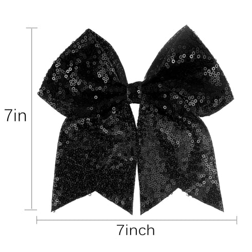 Large 7 Inch Glitter Bow Clip, Sequin Bling Party Hair Accessories for Women, Teens, Girls, 2 Pcs (Dark Purple, Black)