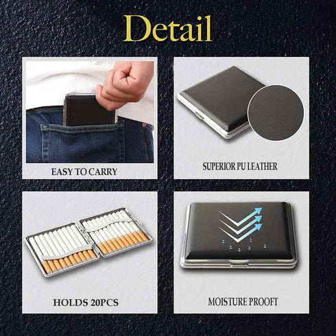 tlhaoa 20 2 84mm Cigarette Case Stylish Leather Surface Metal Box for Cigarettes Cigarette Box for Men and Women Ideal