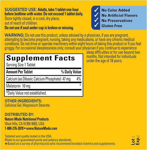 Nature Made Melatonin 10mg Maximum Strength Tablets, 70 Count - Drug Free Sleep Aid for Adults