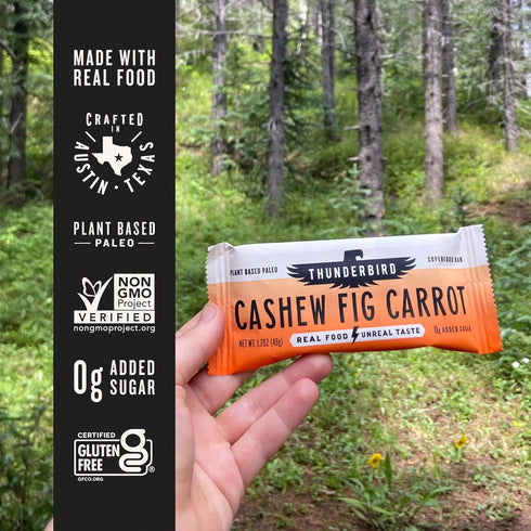 Thunderbird Bars Energy Snack, Gluten-Free with Protein, Vegan Paleo Non-GMO, Cashew Fig Carrot Flavor (12 Count)
