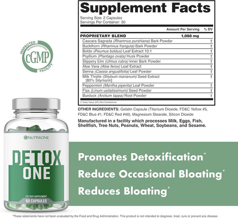 NutraOne DetoxOne 30 Day Extra Strength Detox Cleanse for Healthy Digestive Function and Weight Loss