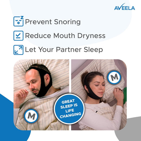 Chin Strap for Sleeping by AVEELA | CPAP Chin Strap in 3 Sizes, Anti Snoring Devices for Men and Women