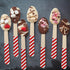 100 Pieces Christmas Disposable Wooden Spoons, 5.5'' Red White Stripe Pattern for Hot Chocolate, Cake, Ice Cream