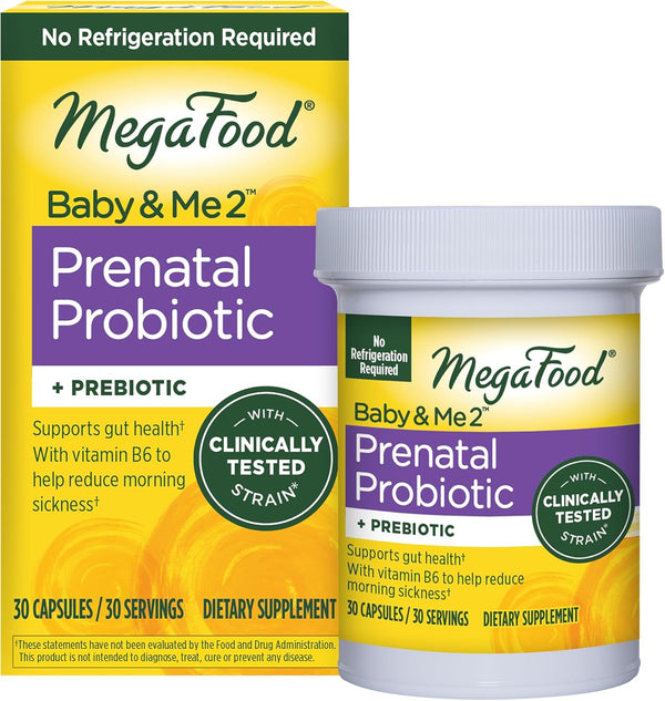 MegaFood Baby & Me 2 Prenatal Probiotic, 30 Capsules for Women’s Digestive Health & Immune Support