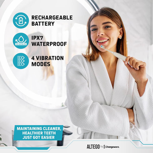Altego Ultra Sonic Electric Toothbrush for Adults, Dental Oral Irrigator Water Flosser Cordless Combo Set,