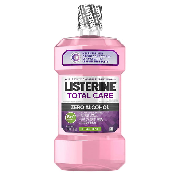 Listerine Total Care Alcohol-Free Anticavity Mouthwash, 6 Benefit Fluoride Mouthwash for Bad Breath and Enamel