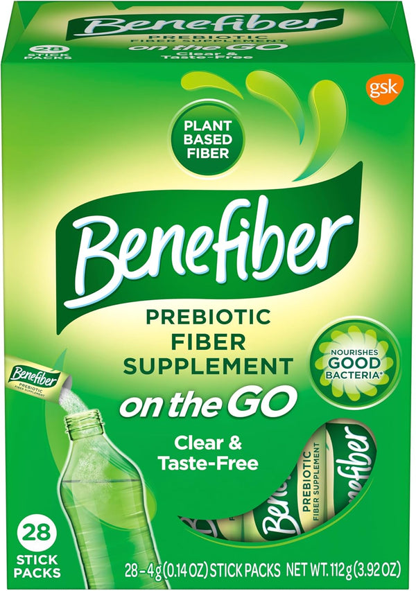 Benefiber On the Go Prebiotic Fiber Supplement Powder - Daily Fiber, Unflavored, 28 Sticks (3.92 Ounces)