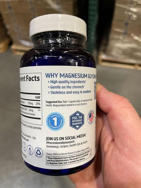 Trace Minerals Magnesium Glycinate Capsules 90 Count, 120 mg Magnesium Supplement