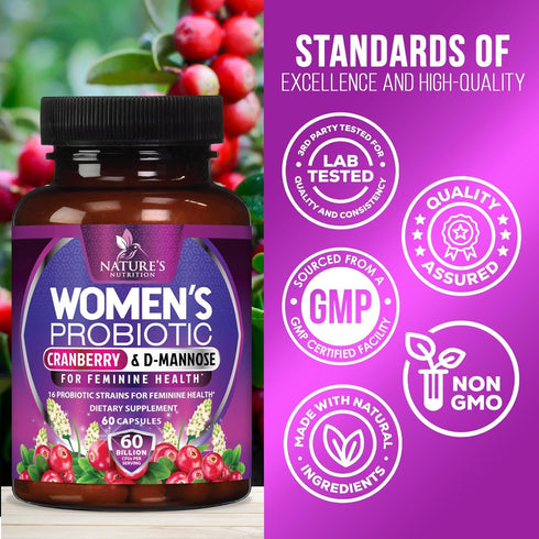 Probiotics for Women's Vaginal Health - 60 Billion CFU with Prebiotics for pH Balance & Digestive Support