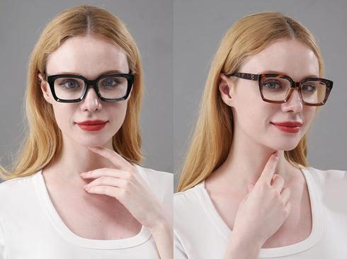 REAVEE 2 Pack Stylish Oprah Oversized Blue Light Blocking Glasses for Women, Non-Prescription Fake Eyeglasses Frames