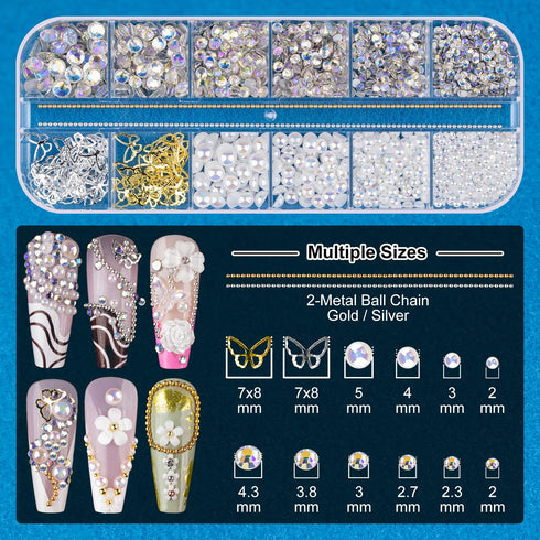 Nail Art Rhinestone Glue Gel & 3D Charms Accessories Kit, Includes 15ml Rhinestone Glue and Dual-End Brush