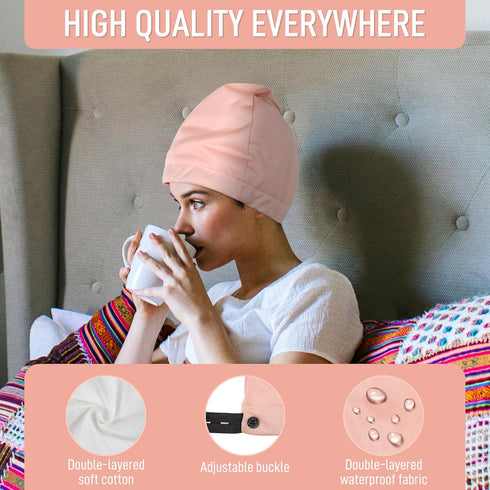 Pack Leekalos Castor Oil Wrap - Women's Reusable Organic Head Cap for Thinning, Balding, Dry, and Damaged Hair
