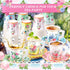SUMMORO 160 7 OZ Pcs Floral Paper Tea Cups and Saucers Disposable Paper Tea Cups with Handle and Plates for Tea Party