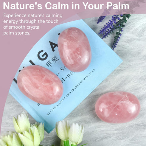 55-60mm Pink Agate Palm Stone, Worry Stone Natural Chakra Healing, Hand Carved Crystal for Meditation
