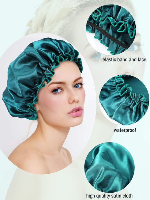 Syhood 6 Pieces Sleep Cap Satin Bonnet, Soft Elastic Night Hair Cover for Women in Navy Blue, Blue, Pink