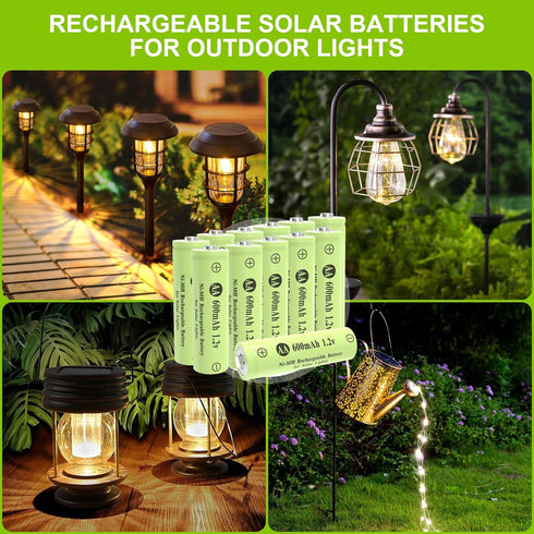Porvoo AA Ni-MH 600mAh 1.2V Rechargeable Batteries, AA Solar Batteries for Outdoor Solar Lights, Garden Lights, String Lights (12Pack AA)