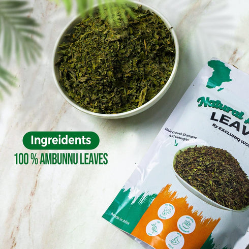 Natural Ambunnu Leaves by Excluniq World, 50g Pack, Herbal Hair Detangler, Shampoo & Conditioner for Dry and Damaged