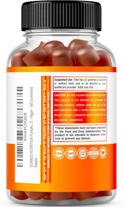 Pumpkin Seed Oil Gummies | 60 Gummies | 4000mg for Hair Growth & Bladder Control | Sugar Free Orange Flavor