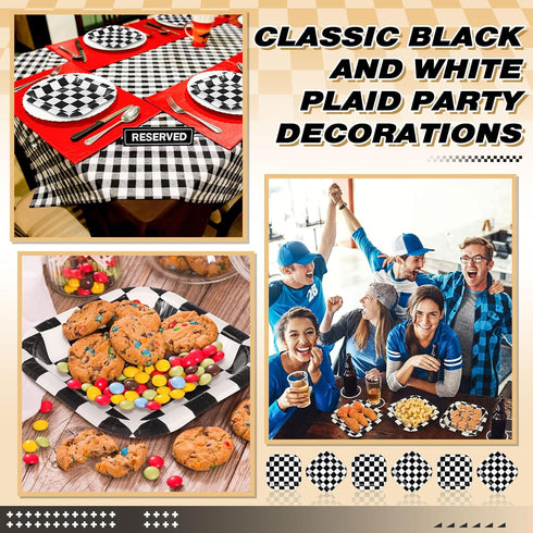 100 Pcs Black and White Checkered Dessert Plates, 7 x 7 Inch Disposable Square Paper Plates for Birthday and Baby