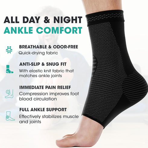 Modvel Foot & Ankle Brace Socks - Compression Sleeve for Sprained Ankle, Support for Women & Men, Running Tendonitis