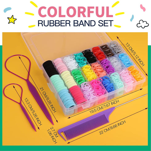 YGDZ Elastic Hair Bands 1500pcs Rubber Bands 80pcs Cotton Toddler Hair Ties Colorful Holders