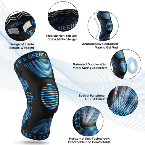 NEENCA Plus Size Knee Brace - Knee Support with Stabilizers & Gel Pad for Pain Relief, All Sports