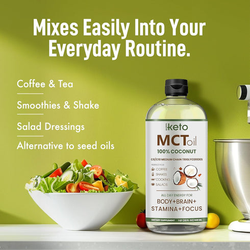 Keppi Keto MCT Oil - Flavorless C8 and C10, 32 oz, Non-GMO, Vegan, Gluten-Free, Kosher, Halal, Palm Oil Free